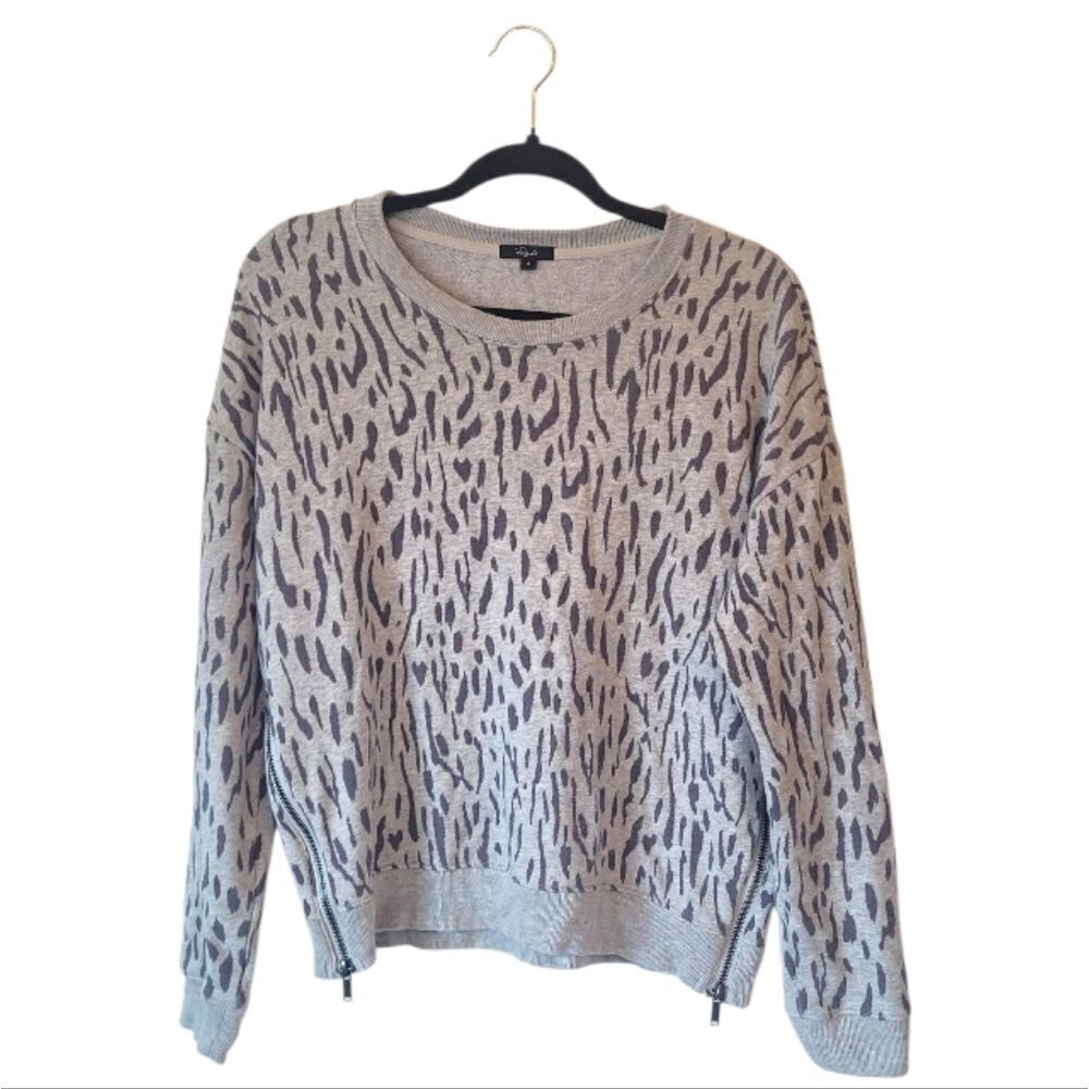 Rails Women's Marlo Grey Abstract Cheetah Side Zip Pullover Sweatshirt Size M
